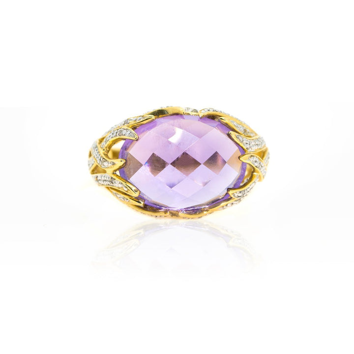 14kt Yellow Gold 10.48ctw Natural Amethyst and Diamond Pave Statement Gemstone Ring - Giorgio Conti Jewelers