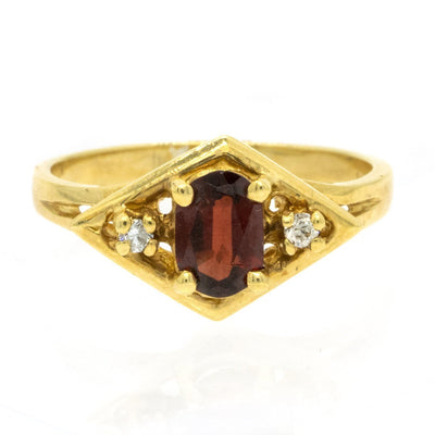 14KT Yellow Gold 1.06ctw Oval Cut Prong Set Garnet and Diamond Ring - Giorgio Conti Jewelers