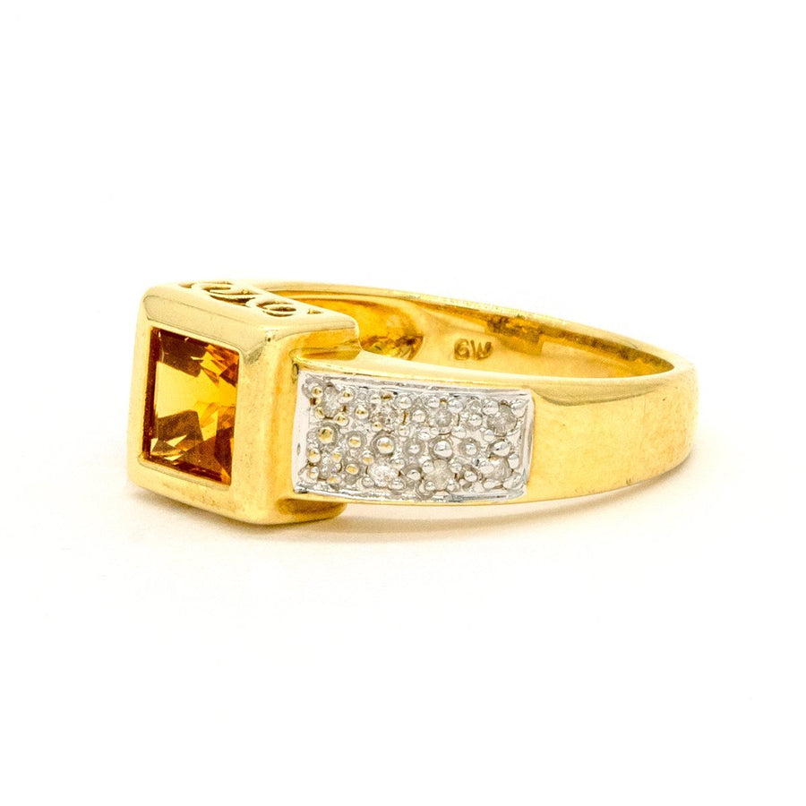 14KT Yellow Gold 1.08CTW Princess Cut Bezel Set Citrine and Diamond Ring - Giorgio Conti Jewelers