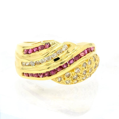 14KT Yellow Gold 1.08ctw Round Cut Channel Set Ruby And Round Cut Diamond Band - Giorgio Conti Jewelers