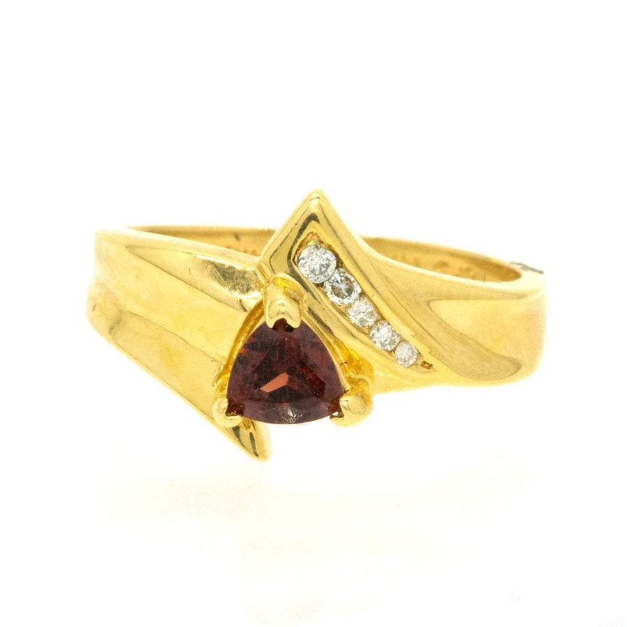 14KT Yellow Gold 1.08ctw Trillion Cut Prong Set Garnet and Diamond Ring - Giorgio Conti Jewelers