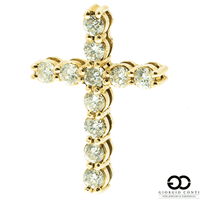14KT Yellow Gold 11 Diamond Cross Pendant - Giorgio Conti Jewelers