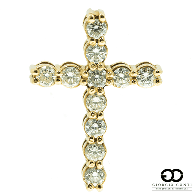 14KT Yellow Gold 11 Diamond Cross Pendant - Giorgio Conti Jewelers
