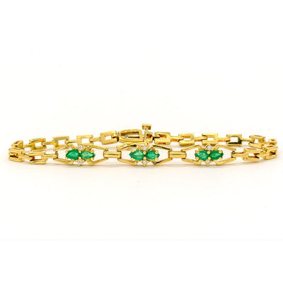 14KT Yellow Gold 1.10CTW Pear Shape Prong Set Natural Emerald and Diamond Bracelet - Giorgio Conti Jewelers