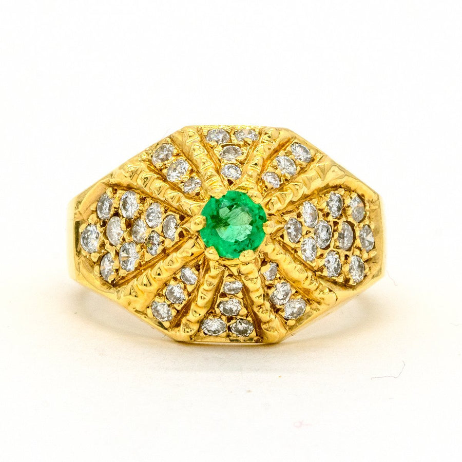 14KT Yellow Gold 1.14CTW Round Brilliant Cut Prong Set Natural Emerald and Diamond Ring - Giorgio Conti Jewelers