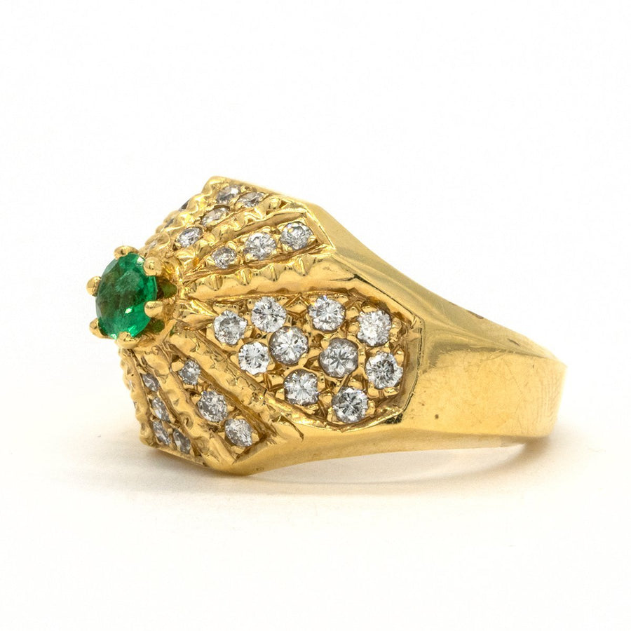 14KT Yellow Gold 1.14CTW Round Brilliant Cut Prong Set Natural Emerald and Diamond Ring - Giorgio Conti Jewelers
