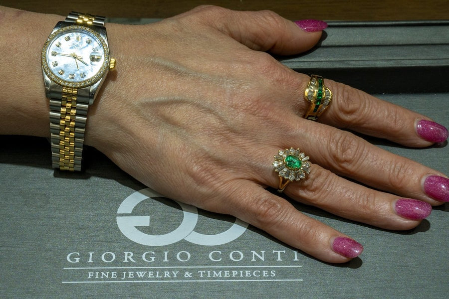 14KT Yellow Gold 1.17CTW Round Brilliant Cut Channel Set Natural Emerald and Diamond Band - Giorgio Conti Jewelers