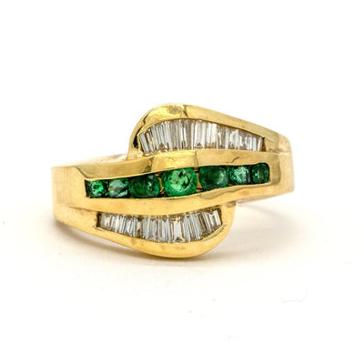 14KT Yellow Gold 1.17CTW Round Brilliant Cut Channel Set Natural Emerald and Diamond Band - Giorgio Conti Jewelers