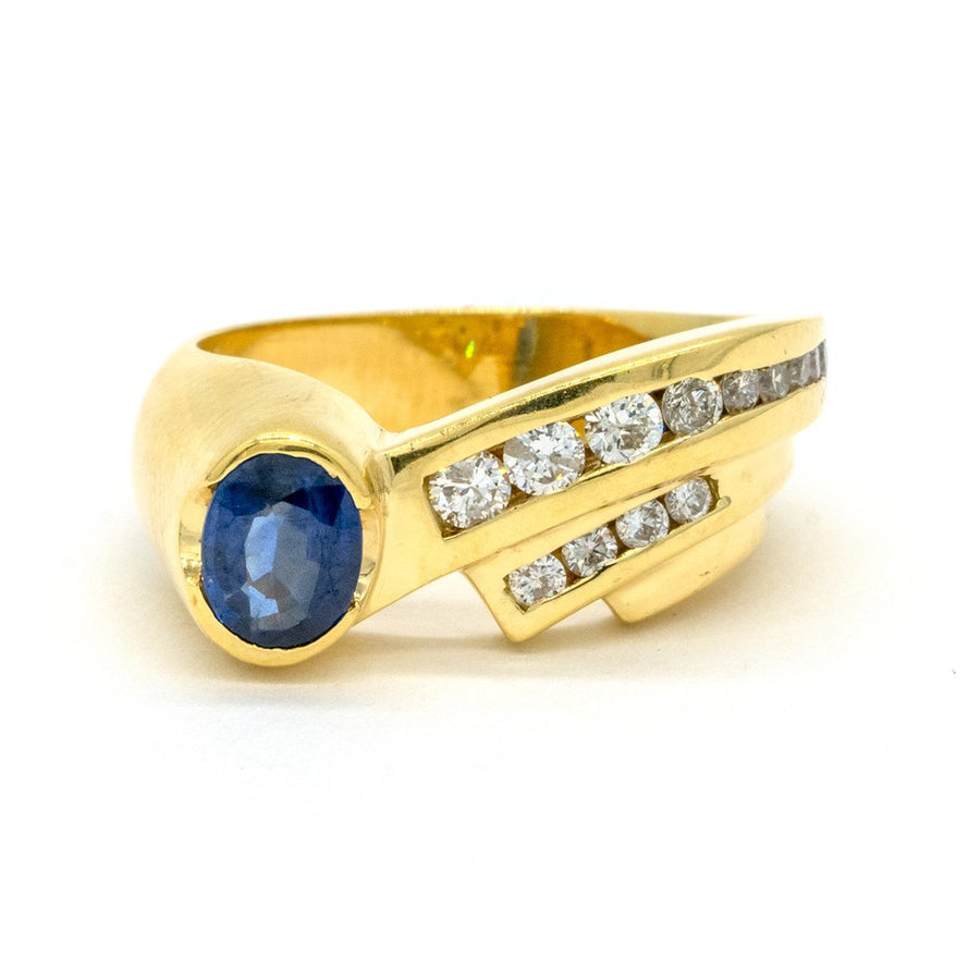 14KT Yellow Gold 1.20CTW Oval Cut Channel Set Natural Sapphire and Diamond Ring - Giorgio Conti Jewelers