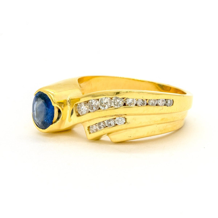 14KT Yellow Gold 1.20CTW Oval Cut Channel Set Natural Sapphire and Diamond Ring - Giorgio Conti Jewelers