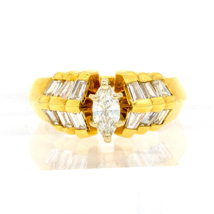 14KT Yellow Gold 1.28CTW Marquise Cut Prong Set Natural Diamond Engagement Ring - Giorgio Conti Jewelers