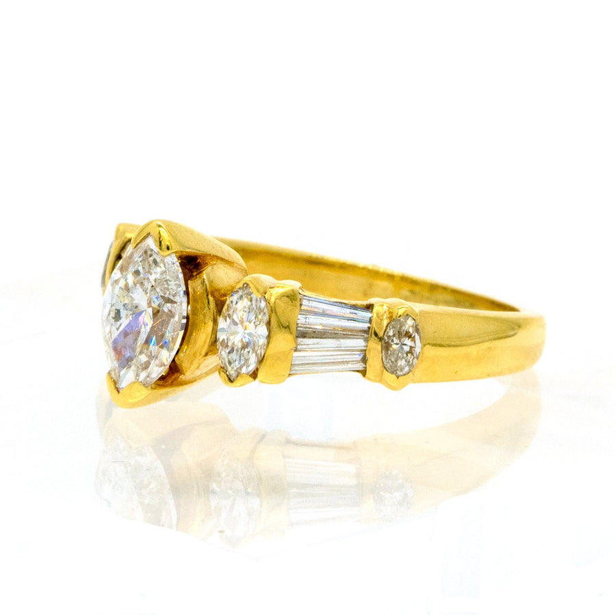 14KT Yellow Gold 1.34CTW Marquise Cut Prong Set Natural Diamond Engagement Ring - Giorgio Conti Jewelers