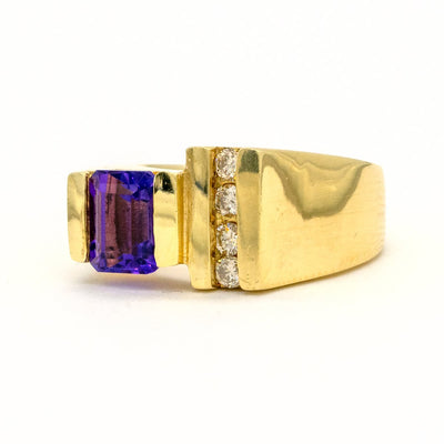 14KT Yellow Gold 1.37CTW Emerald Cut Channel Set Natural Amethyst and Diamond Ring - Giorgio Conti Jewelers