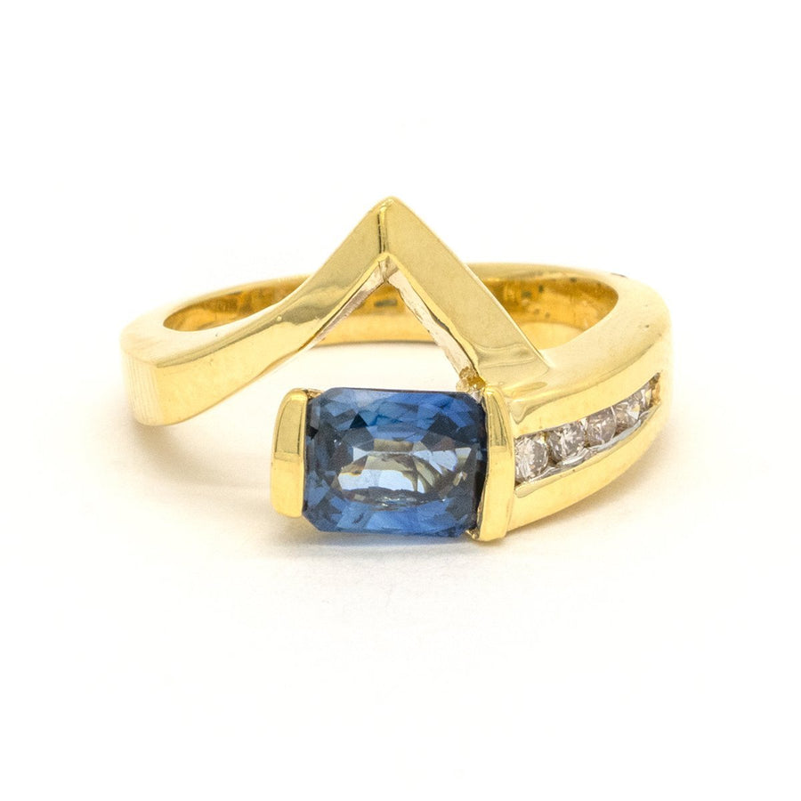 14KT Yellow Gold 1.44CTW Radiant Cut Channel Set Natural Sapphire and Diamond Ring - Giorgio Conti Jewelers