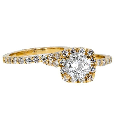 14KT Yellow Gold 1.45ctw Round Cut Prong Set Cushion Halo Diamond Wedding Set - Giorgio Conti Jewelers