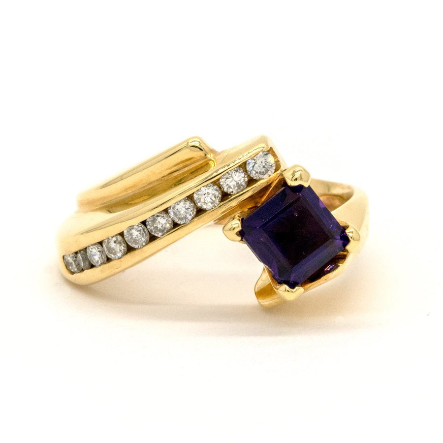 14KT Yellow Gold 1.46CTW Princess Cut Prong Set Amethyst and Diamond Ring - Giorgio Conti Jewelers