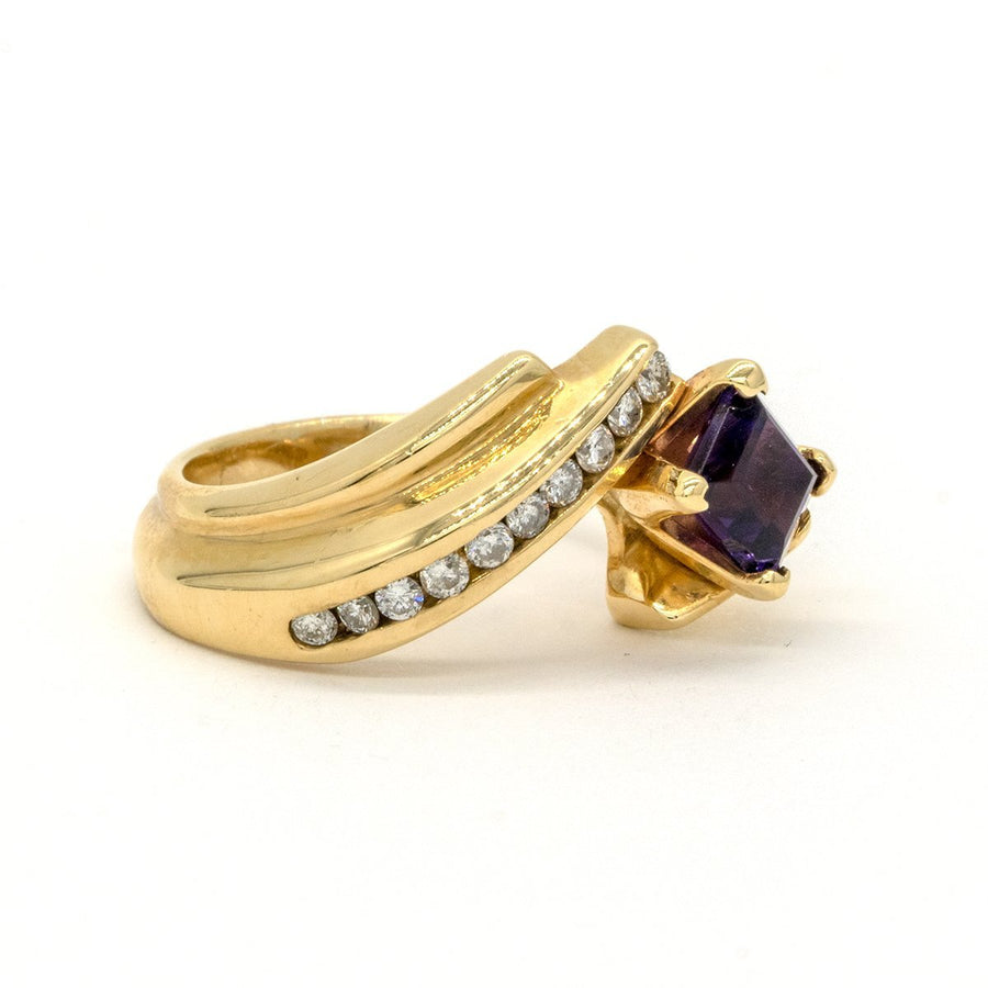 14KT Yellow Gold 1.46CTW Princess Cut Prong Set Amethyst and Diamond Ring - Giorgio Conti Jewelers