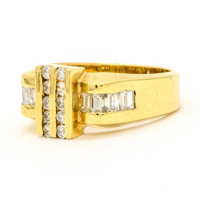 14KT Yellow Gold 1.53CTW Round Brilliant and Baguette Cut Natural Diamond Mens Ring - Giorgio Conti Jewelers