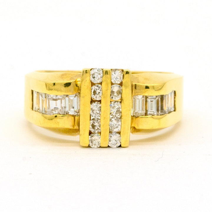14KT Yellow Gold 1.53CTW Round Brilliant and Baguette Cut Natural Diamond Mens Ring - Giorgio Conti Jewelers