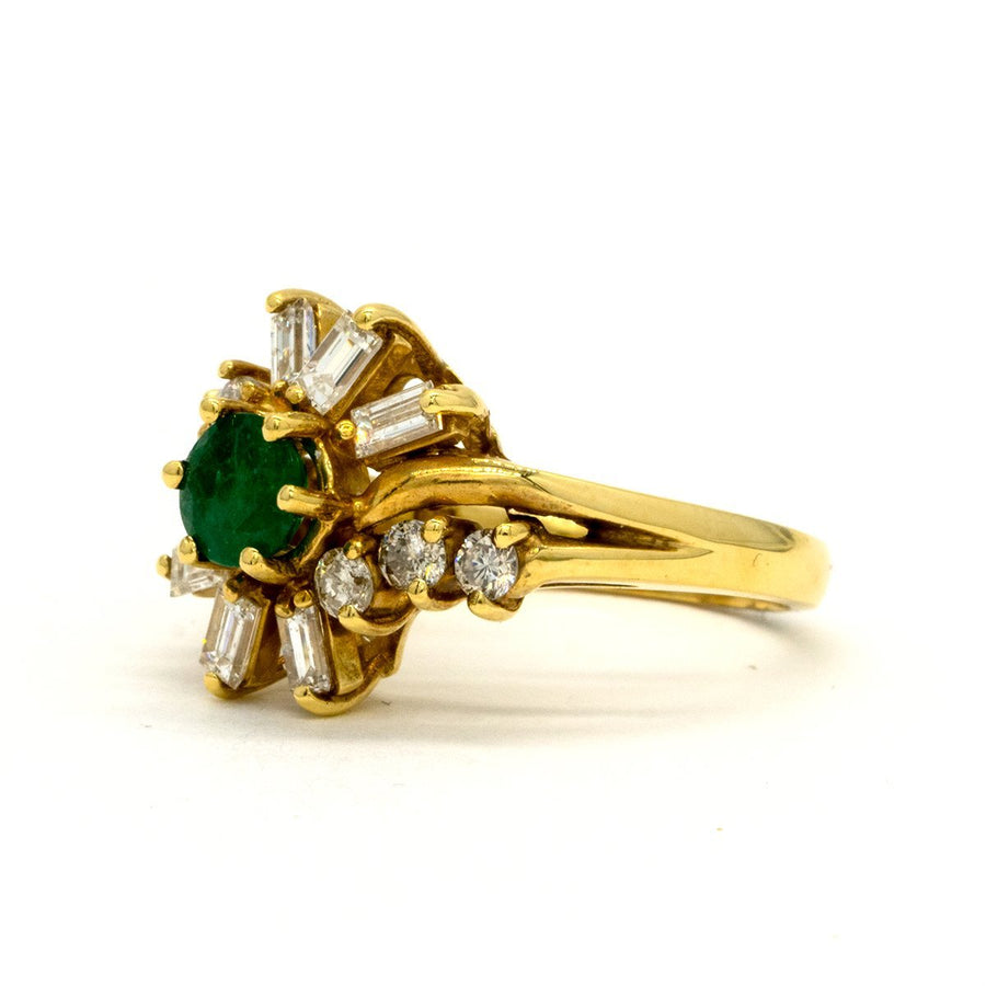 14KT Yellow Gold 1.54CTW Round Brilliant Cut Prong Set Natural Emerald and Diamond Ring - Giorgio Conti Jewelers