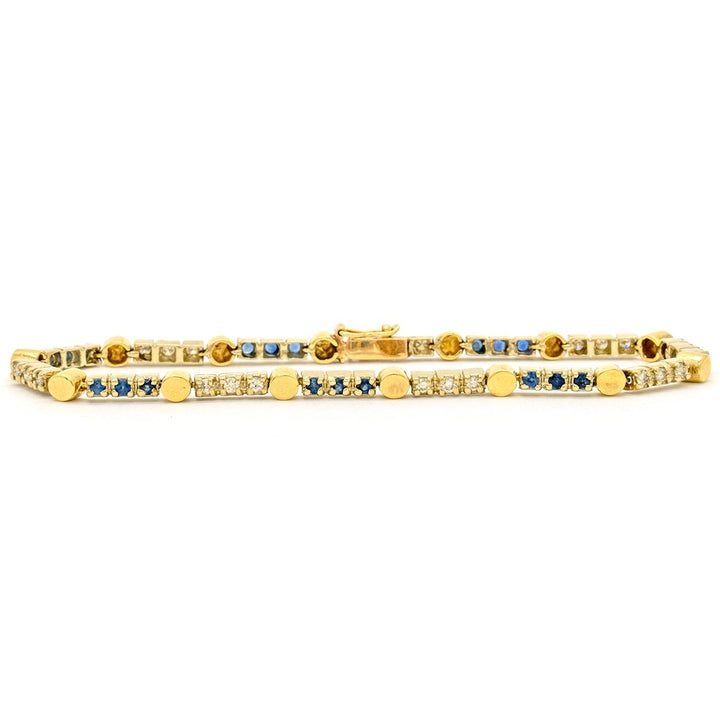 14KT Yellow Gold 1.54CTW Round Brilliant Cut Prong Set Natural Sapphire and Diamond Tennis Bracelet - Giorgio Conti Jewelers