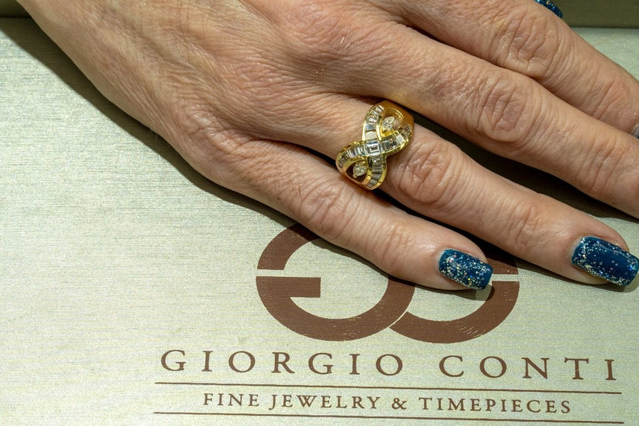 14KT Yellow Gold 1.83CTW Baguette and Marquise Cut Natural Diamond Cocktail Ring - Giorgio Conti Jewelers