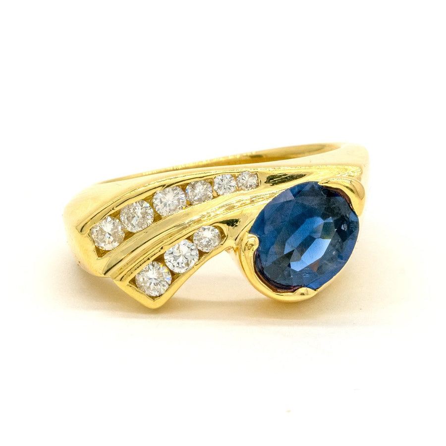 14KT Yellow Gold 1.85CTW Oval Cut Channel Set Natural Sapphire and Diamond Ring - Giorgio Conti Jewelers