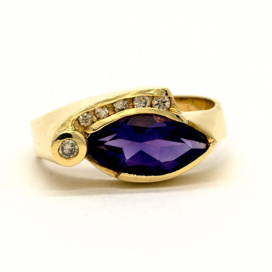 14KT Yellow Gold 2.18ctw Marquise Cut Channel Set Natural Amethyst and Diamond Ring - Giorgio Conti Jewelers