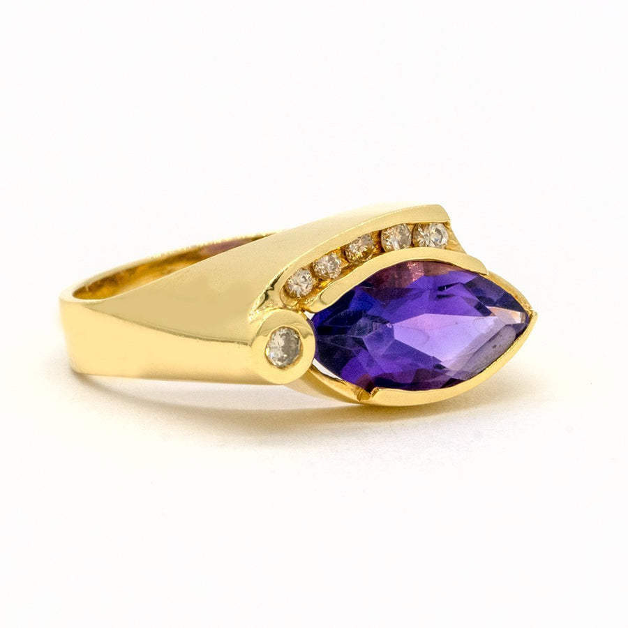 14KT Yellow Gold 2.18ctw Marquise Cut Channel Set Natural Amethyst and Diamond Ring - Giorgio Conti Jewelers