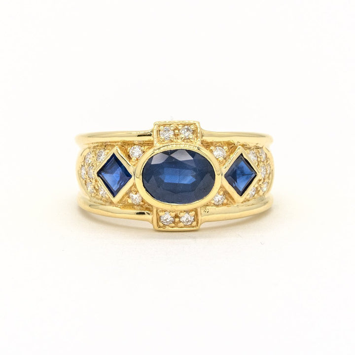 14KT Yellow Gold 2.45CTW Oval and Princess Cut Bezel Set Natural Sapphire and Diamond Band - Giorgio Conti Jewelers
