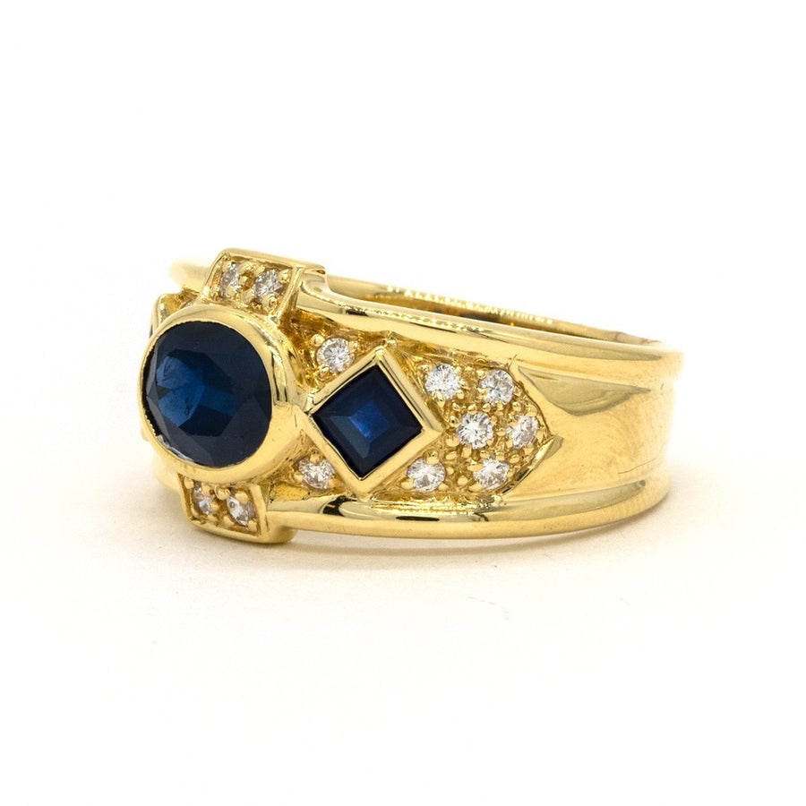 14KT Yellow Gold 2.45CTW Oval and Princess Cut Bezel Set Natural Sapphire and Diamond Band - Giorgio Conti Jewelers