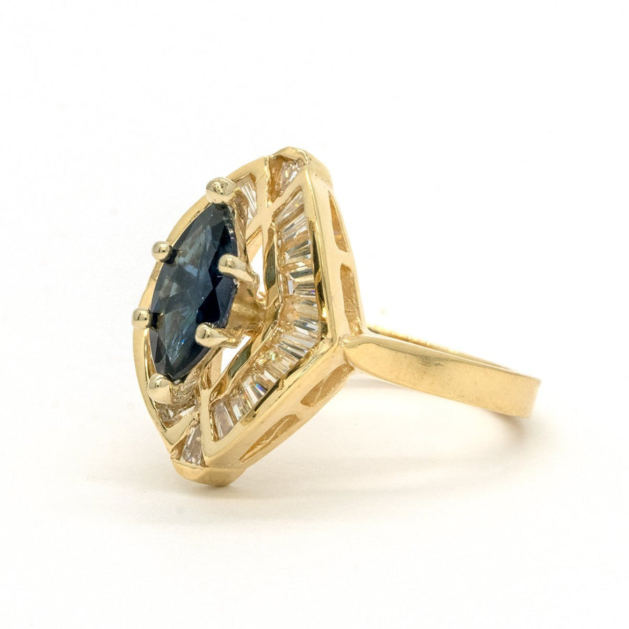 14KT Yellow Gold 2.71CTW Marquise Cut Prong Set Natural Sapphire and Diamond Ring - Giorgio Conti Jewelers