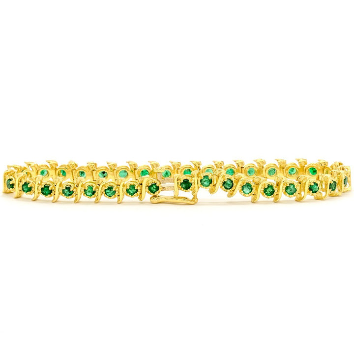 14KT Yellow Gold 2.81CTW Round Brilliant Cut Prong Set Natural Emerald Tennis Bracelet - Giorgio Conti Jewelers