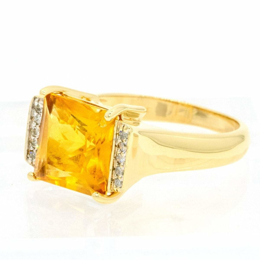 14KT Yellow Gold 4.10ctw Princess Cut Prong Set Citrine and Diamond Ring - Giorgio Conti Jewelers