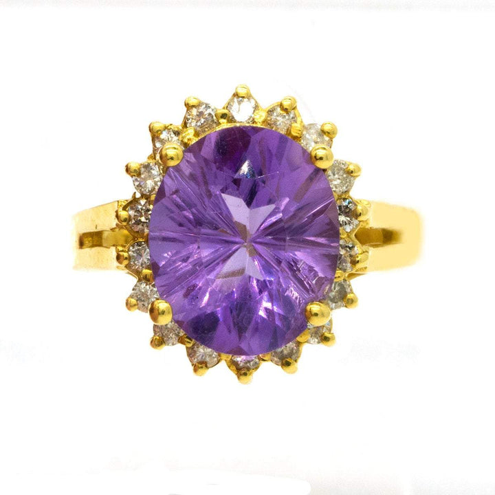14KT Yellow Gold 4.39ctw Oval Cut Prong Set Amethyst and Diamond Ring - Giorgio Conti Jewelers
