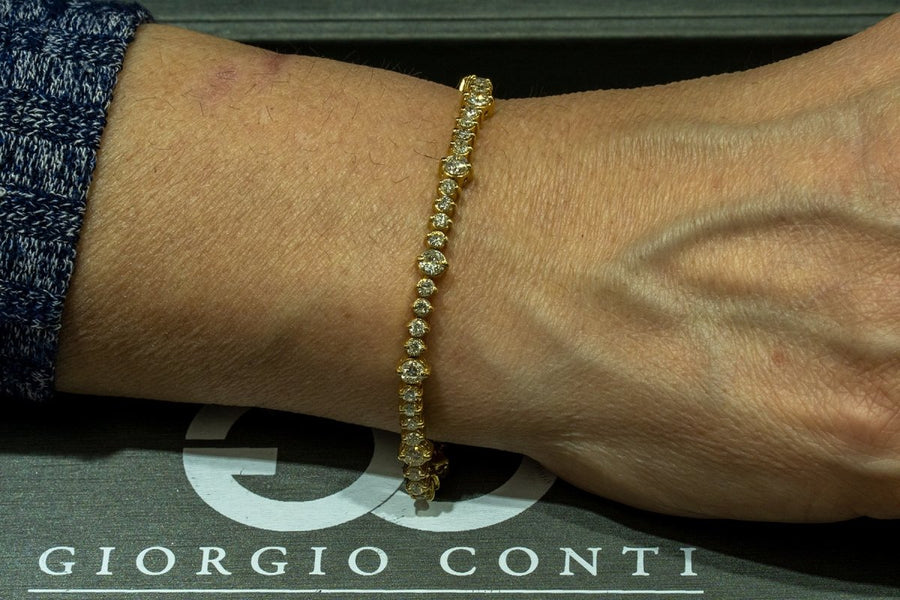 14KT Yellow Gold 4.60CTW Round Brilliant Cut Prong Set Natural Diamond Tennis Bracelet - Giorgio Conti Jewelers