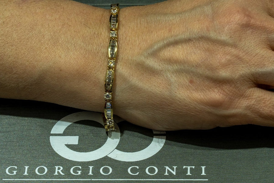 14KT Yellow Gold 5.65CTW Baguette and Round Brilliant Cut Natural Diamond Tennis Bracelet - Giorgio Conti Jewelers