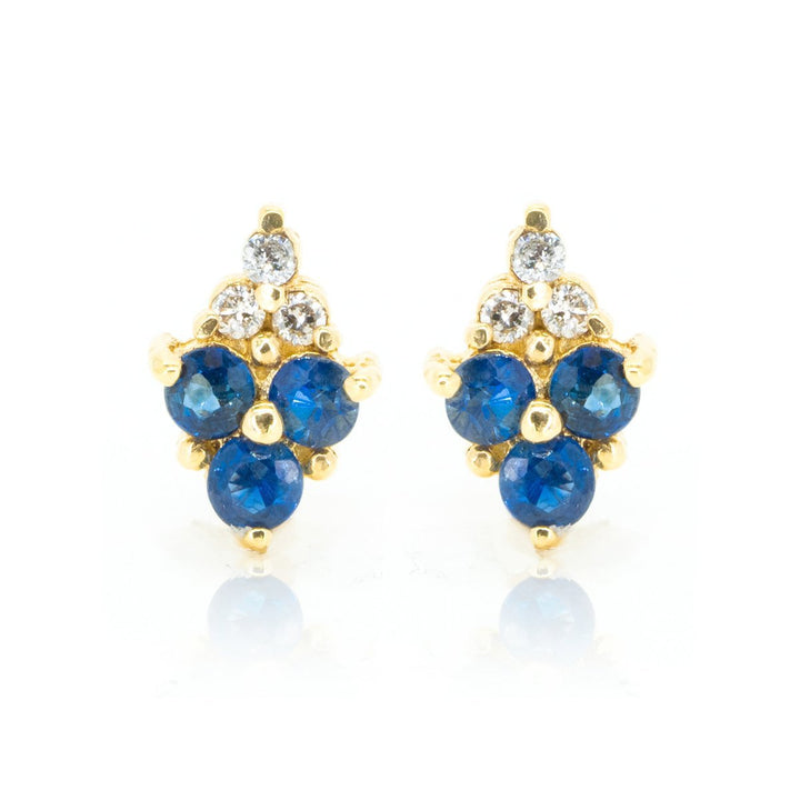 14kt Yellow Gold .57ctw NATURAL Round Cut Sapphire and Diamond Gemstone Stud Earrings - Giorgio Conti Jewelers