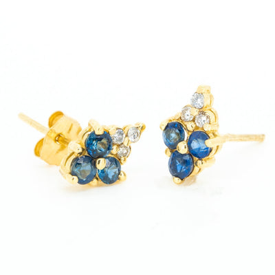 14kt Yellow Gold .57ctw NATURAL Round Cut Sapphire and Diamond Gemstone Stud Earrings - Giorgio Conti Jewelers