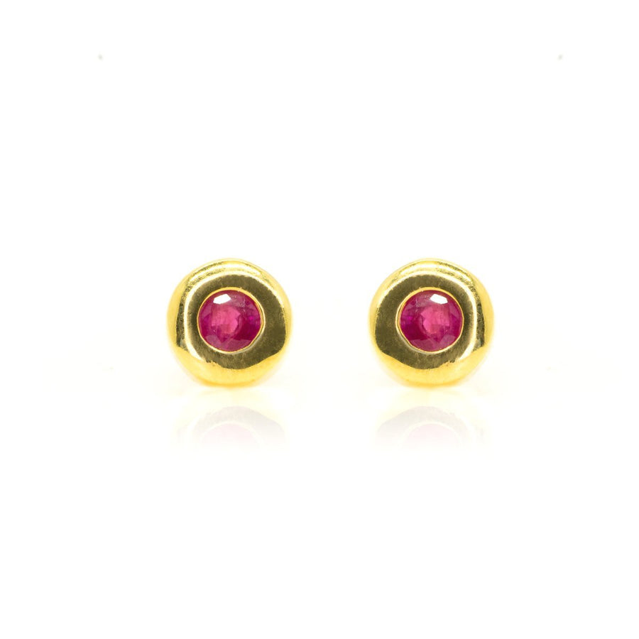 14kt Yellow Gold .70ctw Very Fine NATURAL Ruby Gemstone Stud Earrings Bezel Set - Giorgio Conti Jewelers