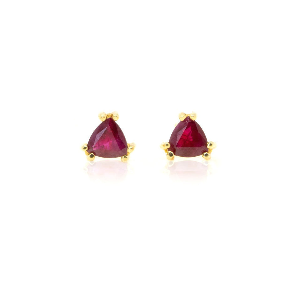 14kt Yellow Gold .75ctw NATURAL Trillion Shape Ruby Stud Earrings - Giorgio Conti Jewelers