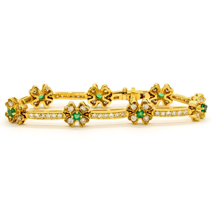 14KT Yellow Gold 7.5CTW Round Brilliant Cut Natural Emerald and Diamond Bracelet - Giorgio Conti Jewelers