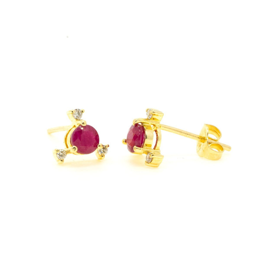 14kt Yellow Gold .79ctw NATURAL Round Cut Ruby and Diamond Gemstone Stud Earrings - Giorgio Conti Jewelers
