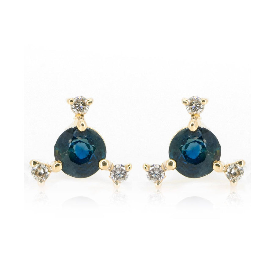 14kt Yellow Gold .79ctw NATURAL Round Cut Sapphire and Diamond Gemstone Stud Earrings - Giorgio Conti Jewelers