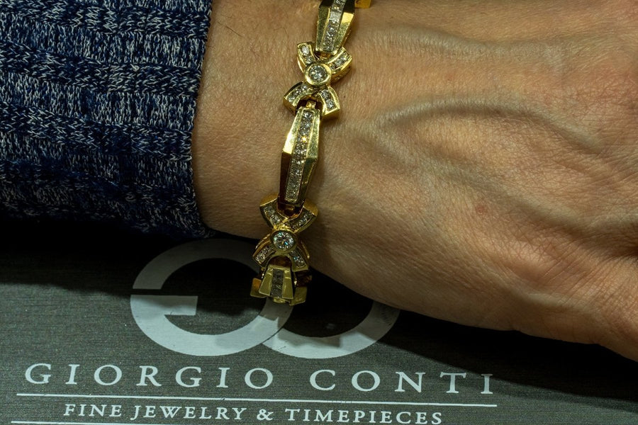 14KT Yellow Gold 8.35CTW Princess and Round Brilliant Cut Natural Diamond Tennis Bracelet - Giorgio Conti Jewelers