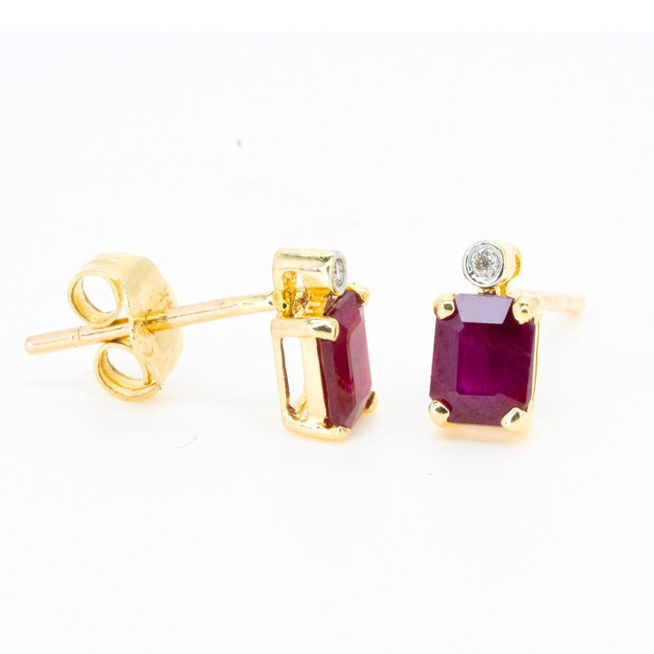 14kt Yellow Gold .93ctw NATURAL Emerald Cut Ruby and Diamond Stud Earrings Fine Rubies - Giorgio Conti Jewelers