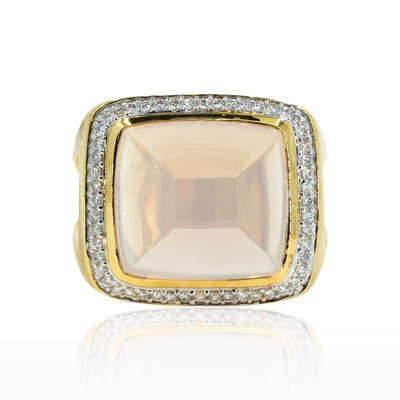 14kt Yellow Gold Modern Designer Large 14.23ctw Rose Quartz Statement Ring With Diamonds - Giorgio Conti Jewelers