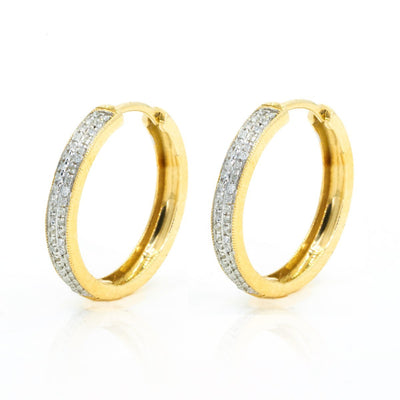 14kt Yellow Gold Multi Row Miligrain Design Natural Diamond Hoop Earrings - Giorgio Conti Jewelers