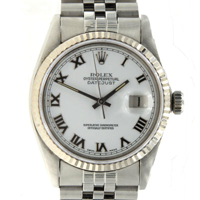 Rolex DateJust 16030 Stainless Steel Fluted Bezel Ivory Roman Numeral Dial Mens Watch - Giorgio Conti Jewelers