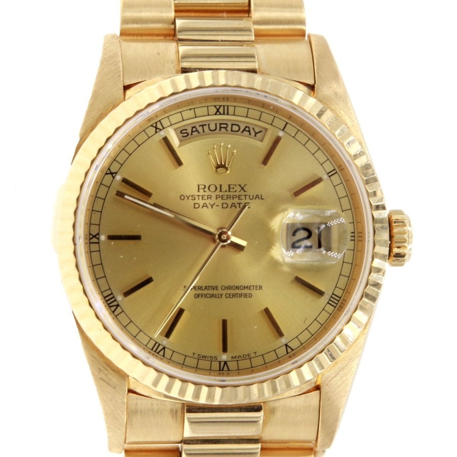 Rolex President Day-Date 18238 18KT Yellow Gold 36MM Champagne Dial Mens Watch - Giorgio Conti Jewelers
